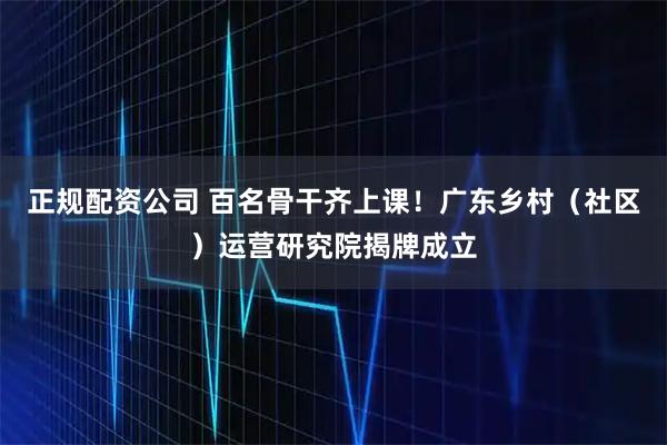 正规配资公司 百名骨干齐上课！广东乡村（社区）运营研究院揭牌成立