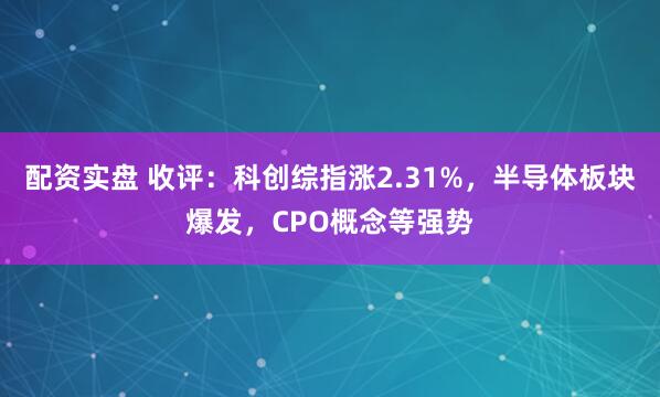 配资实盘 收评：科创综指涨2.31%，半导体板块爆发，CPO概念等强势
